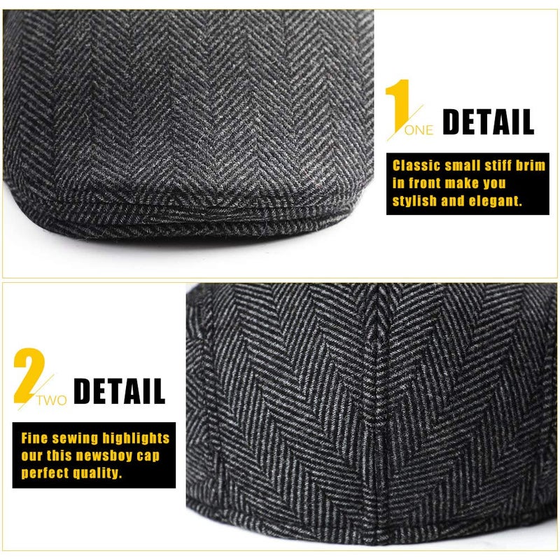 Sumolux Mens Newsboy Cap Winter Beret Hat Cabbie Flat Cap - Image 5
